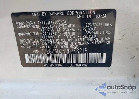 2024 Subaru Crosstrek Premium from USA, damaged, VIN JF2GUADC4RH358215